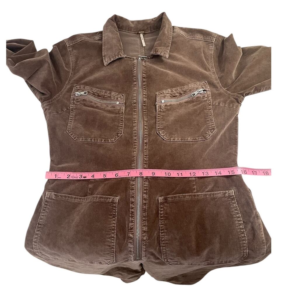 Free People Corduroy Long Sleeve Coverall Jumpsuit Brown Large Utilitarian Retro - Picture 6 of 12